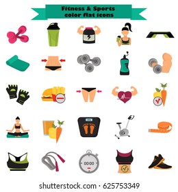 Set of sport and fitness color. Flat icons for web and mobile design