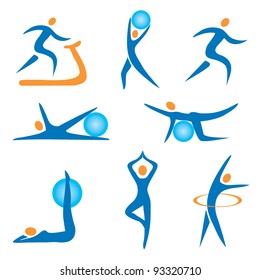 Set of sport, fitness, exercise colorful icons.