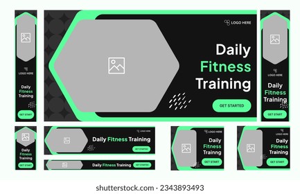 Set of sport, fitness and gym workout social media post or square template, sport banner template, vector eps 10 file format