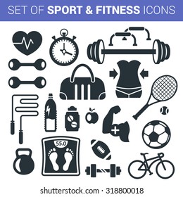 Set of sport and fitness icons isolated on white background