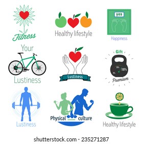 Set of sport and fitness logo templates and elements of design. Gym logotypes. Athletic labels and badges made in vector. Healthy lifestyle Icons set.