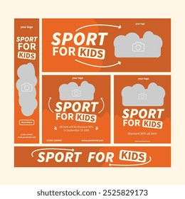 set of sport or fitness web banner template or advertising with photo place. modern digital banner. 