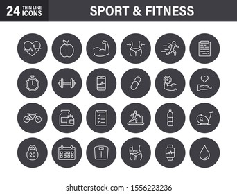 Set of Sport and Fitness web icons in line style. Soccer, nutrition, workout, teamwork. Vector illustration.