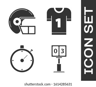 Set Sport football mechanical scoreboard and result display, American football helmet, Stopwatch and American football jersey icon. Vector