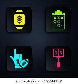 Set Sport football mechanical scoreboard and result display, American Football ball, Number 1 one fan hand glove with finger raised and american football ball and Planning strategy concept. Vector