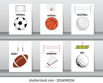 Set of sport and game ball with element , Vector illustrations.