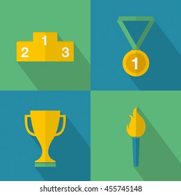 Set of sport game icons for winners in competitions. Vector illustration.