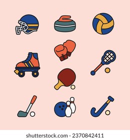 Set Reihe Sport Games Cute Flat Line Illustration