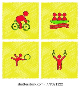 Set of sport games design vector in Hatching yellow style