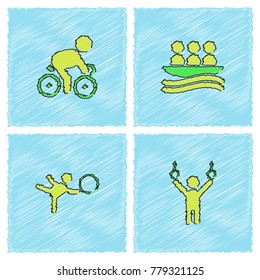 Set of sport games design vector in Hatching blue style