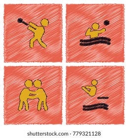Set of sport games design vector in Hatching red style