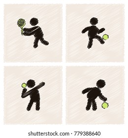 Set of sport games design vector in Hatching green style