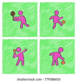 Set of sport games design vector in Hatching green style