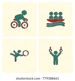 Set of sport games design vector in Hatching green style