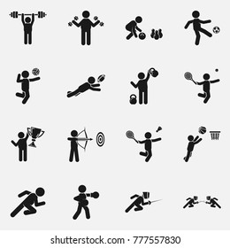Set of sport games and gym elements flat vector icon.