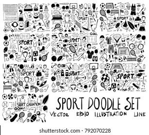 Set of Sport Hand drawn doodle Sketch line vector scribble