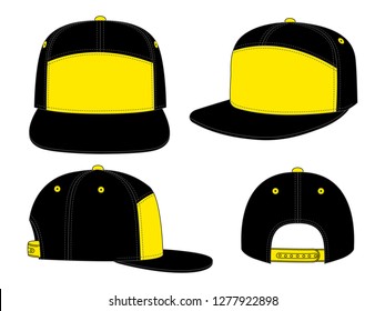 Set Sport Hip Hop Cap Design Yellow-Black With Adjustable Snap Back Closure.