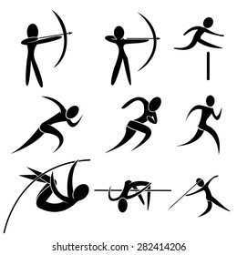 Set of sport icon. archery, athletics, marathon, running, pole vault, and javelin throw. isolated vector sport icon.