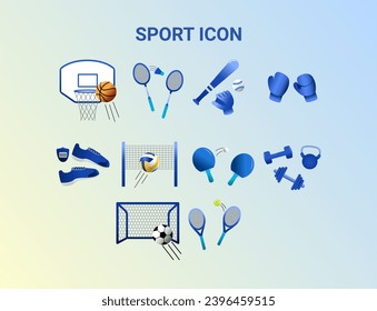 Set of sport icon collection isolated on blue background. Sport and recreation for healthy lifestyle concept.