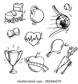 Set of sport icon. Pen sketch converted to vectors.