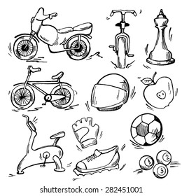 Set of sport icon. Pen sketch converted to vectors.