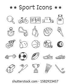 Set of Sport Icons in Doodle Style Vector Illustration