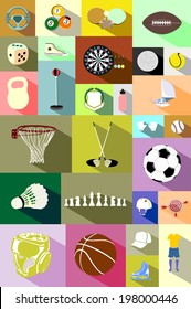 Set of sport icons in flat design with long shadows