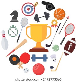Set of sport icons in flat design isolated on white background.
