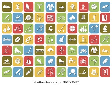 Set of sport icons in flat design with shadows. Vector illustration