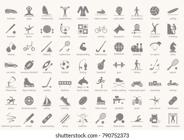 Set of sport icons in flat design with shadows. Vector illustration