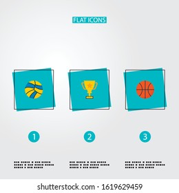 Set of sport icons flat style symbols with ball, champion cup, basketball and other icons for your web mobile app logo design.