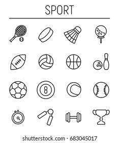 Set of sport icons in modern thin line style. High quality black outline acivity symbols for web site design and mobile apps. Simple sport pictograms on a white background.