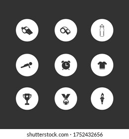 Set Sport icons on black background.  Vector illustration.