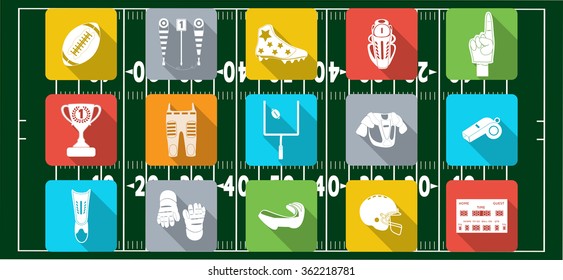 Set of sport icons, signs and symbols. American football. Vector illustration on the blur background.