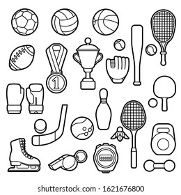 Set Sport Icons Stylized Athletic Equipment Stock Vector (Royalty Free ...