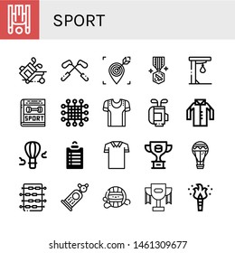 Set of sport icons such as Inversion therapy, Golf, Target, Medal, Punching ball, Sport, Net, Sport shirt, Golf bag, Shirt, Hot air balloon, Goals, Polo shirt, Trophy ,