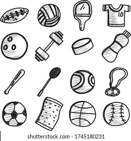 A Set of sport icons suitable for business, holiday and outdoor content woth doodle cartoon style