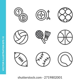 Set von Sport-Icons. Sammlung von Symbolelementen für dünne Linien