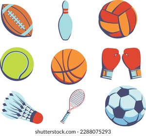 Set of sport icons. Vector illustration in flat style. Set of sport equipment.