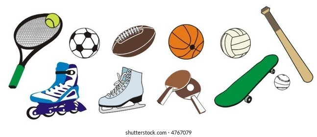 Set of sport inventory. This pictures are  easy to edit and to change colors of vector parts.