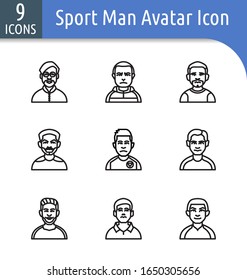 Conjunto de ícono lineal de avatar del hombre deportivo.