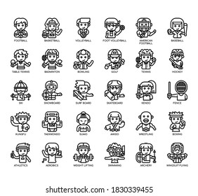 Set of sport man thin line and pixel perfect icons for any web and app project. 