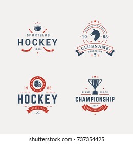 Set of sport objects in vintage silhouette style. Hockey and horse race elements.
