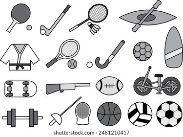Set of sport related icons in monochrome design