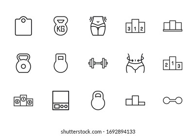 Set of sport related vector line icons. Premium linear symbols pack. Vector illustration isolated on a white background. Web symbols for web sites and mobile app. Trendy design.  