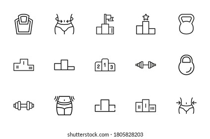 Set of sport related vector line icons. Premium linear symbols pack. Vector illustration isolated on a white background. Web symbols for web sites and mobile app. Trendy design.