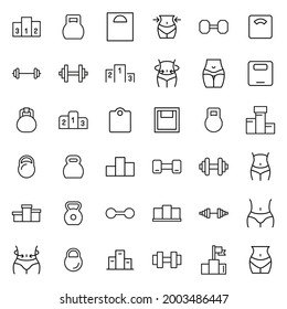 Set of sport related vector line icons. Premium linear symbols pack. Vector illustration isolated on a white background. Web symbols for web sites and mobile app. Trendy design.