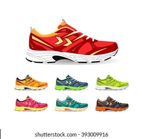 Set of sport shoes. Sneaker. Shoes for running. vector