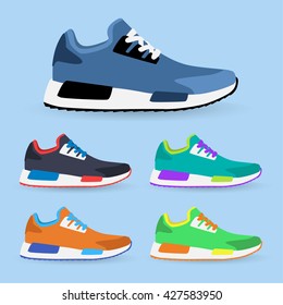 Set of sport shoes. Sneaker. Shoes for running. vector