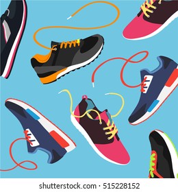 Set of sport shoes. Sneaker. vector